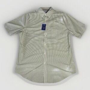 Croft & Barrow Button Down Shirt Men Medium Green Striped Short Sleeve Easy Care